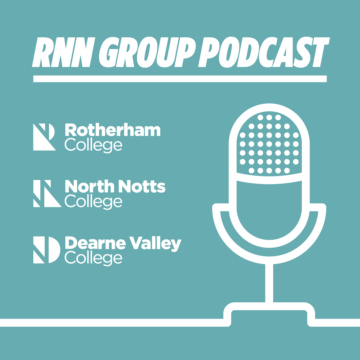 Illustration of a microphone next to Rotherham College, North Notts College and Dearne Valley College logos